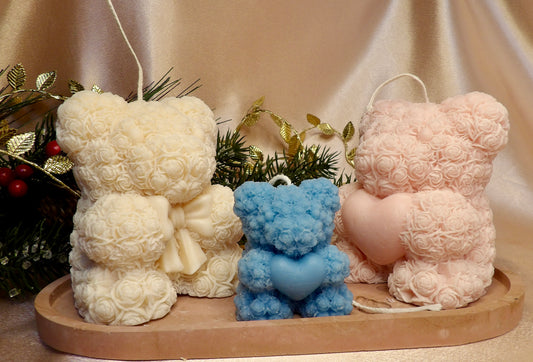 Rose Bear Candle Collection – Large & Mini Options|| Personalized Color & Fragrance