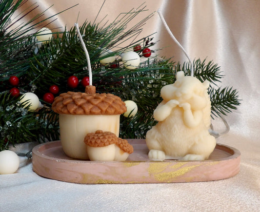 Nutty & Nice – Squirrel & Acorn Decorative Holiday Candle Set