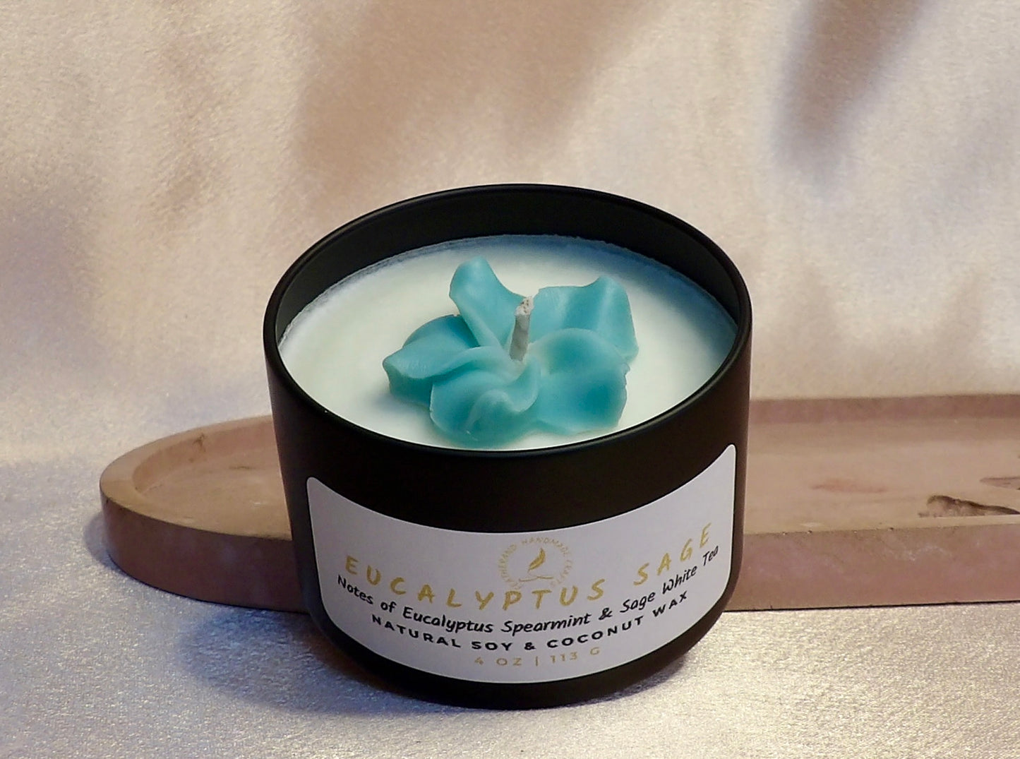 Mini Featherand Signature Candle 4 oz · Hand-Poured · Floral Accent