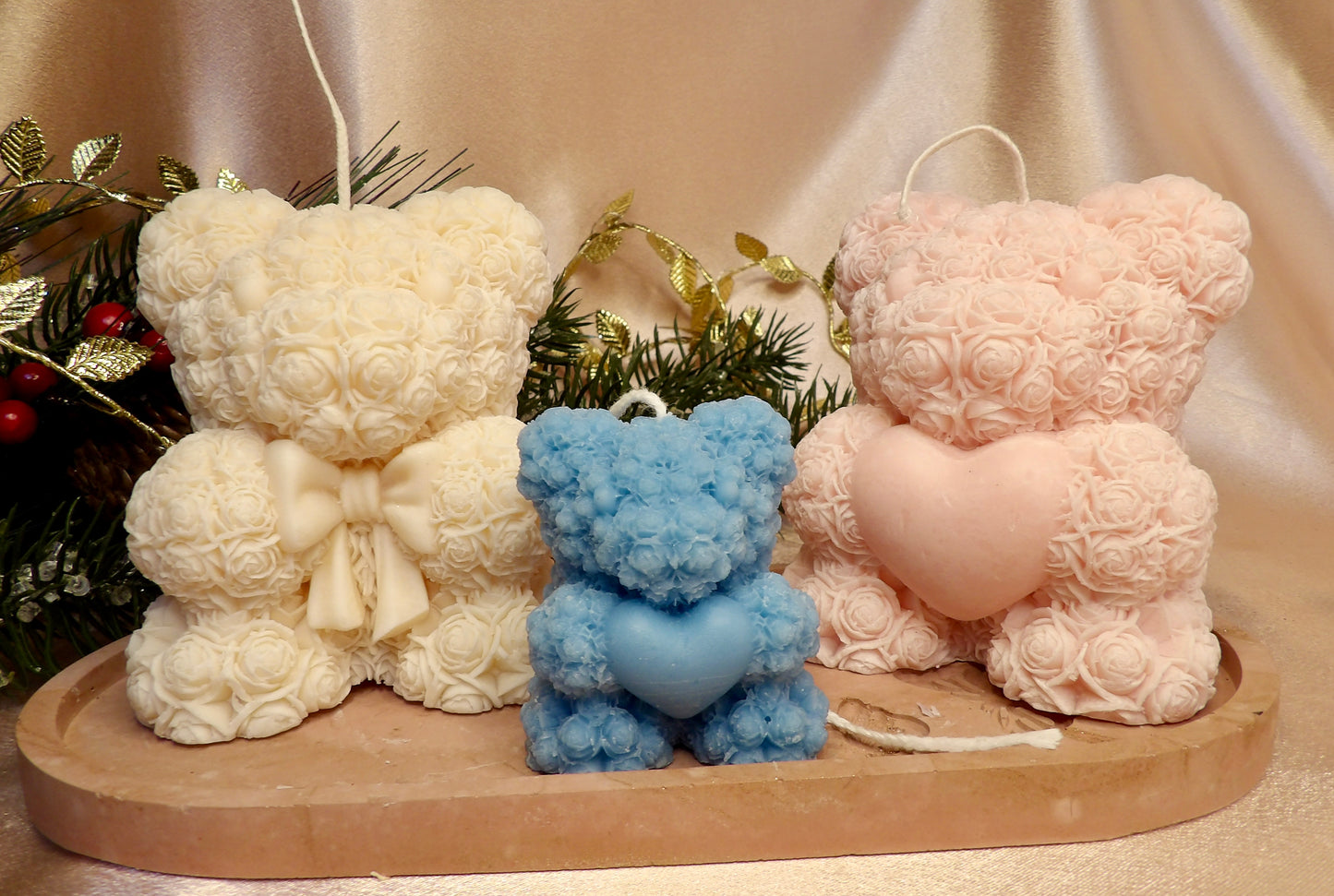 Rose Bear Candle Collection – Large & Mini Options|| Personalized Color & Fragrance