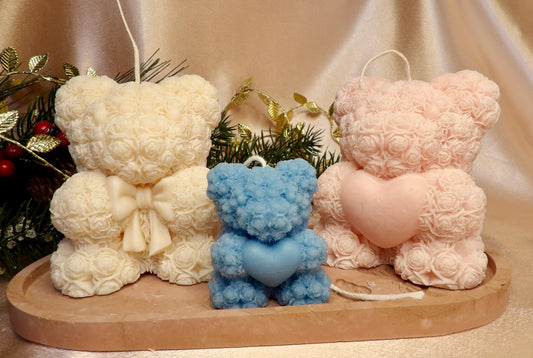 Rose Bear Candle Collection – Large & Mini Options|| Personalized Color & Fragrance