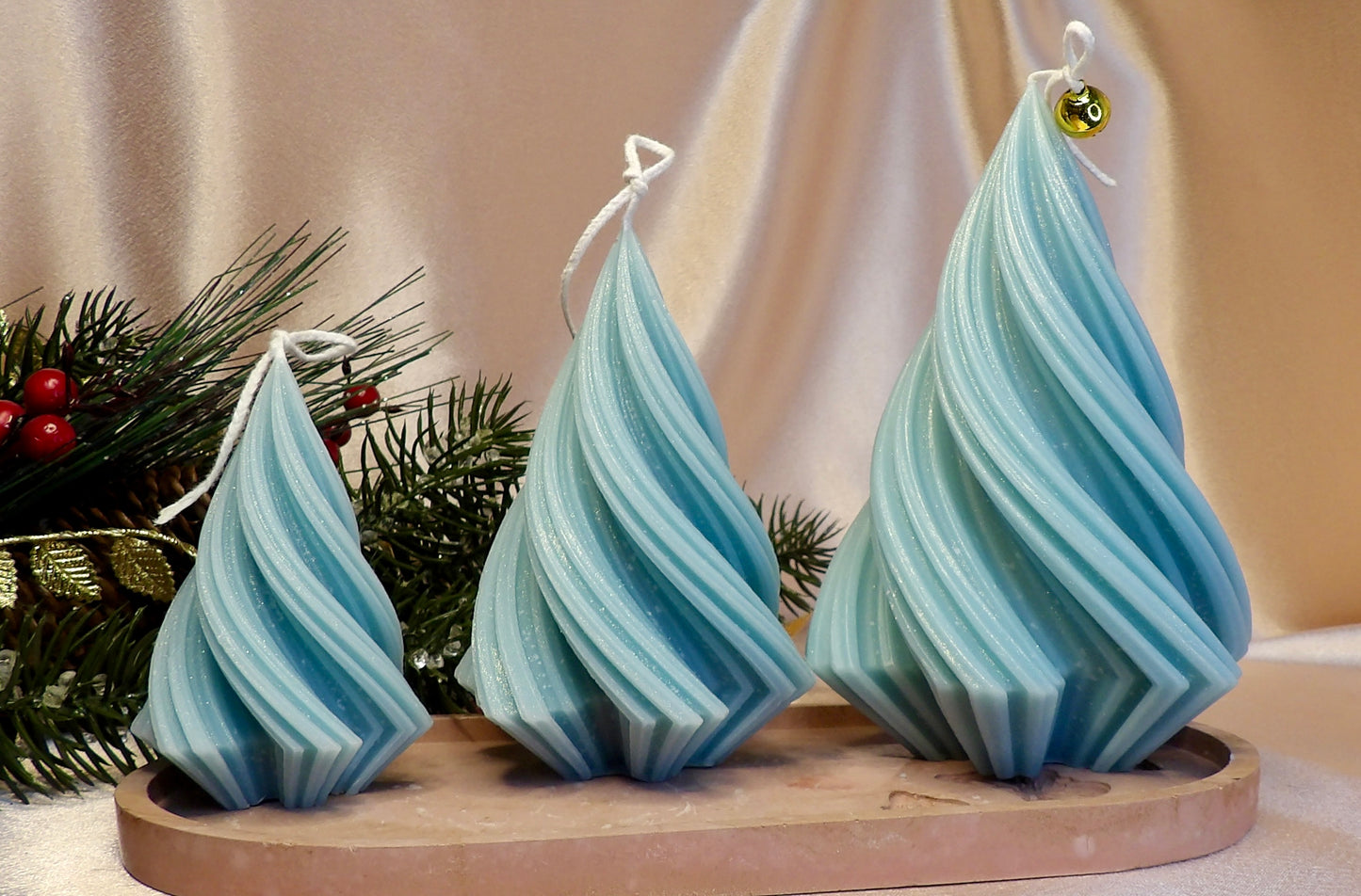 Frosted Trees – Swirled Christmas Tree Candle Set