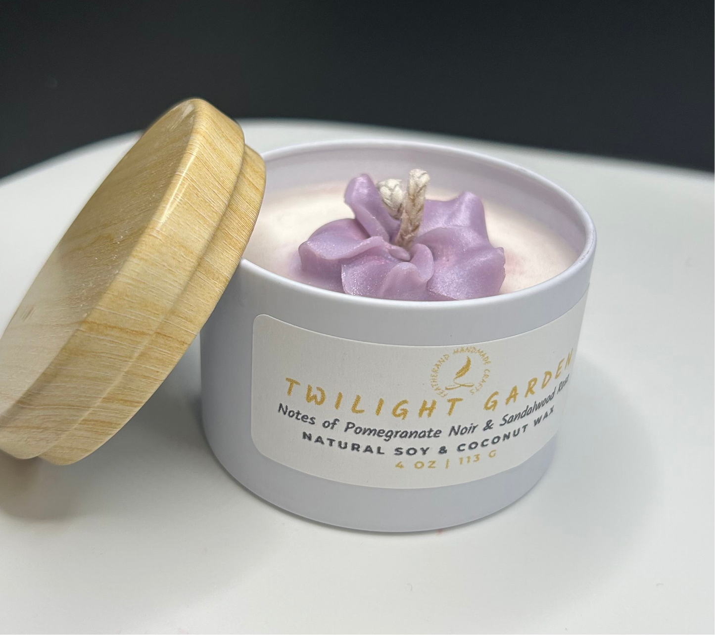 Mini Featherand Signature Candle 4 oz · Hand-Poured · Floral Accent