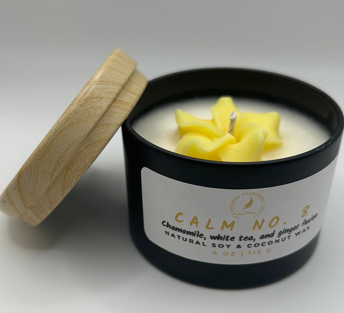 Mini Featherand Signature Candle 4 oz · Hand-Poured · Floral Accent