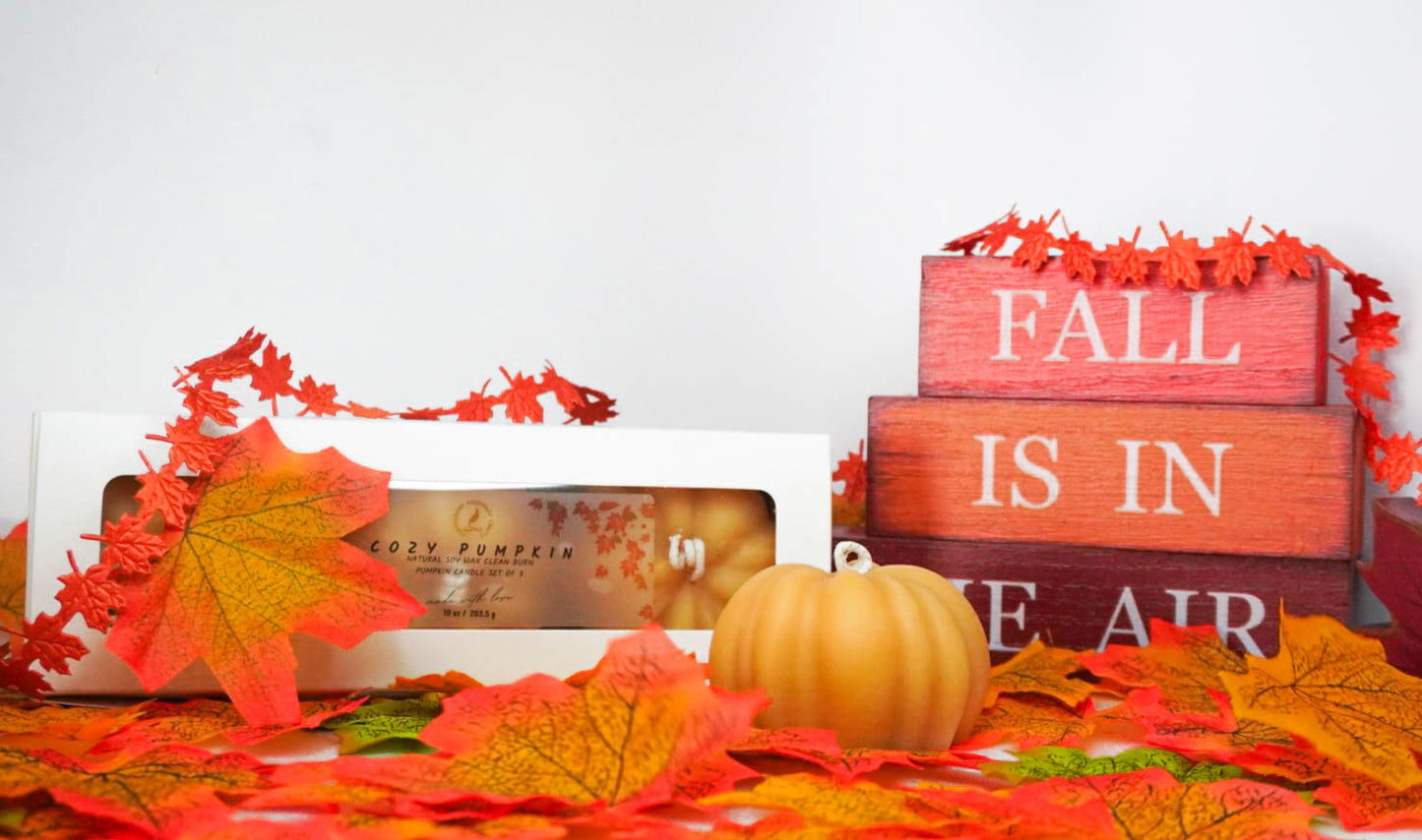 Cozy Fall Glow Pumpkin Candle Set of 3 – Natural Soy and Coconut Wax Candles | Featherand Fall Collection 🎃 Autumn Home Décor & Gifts