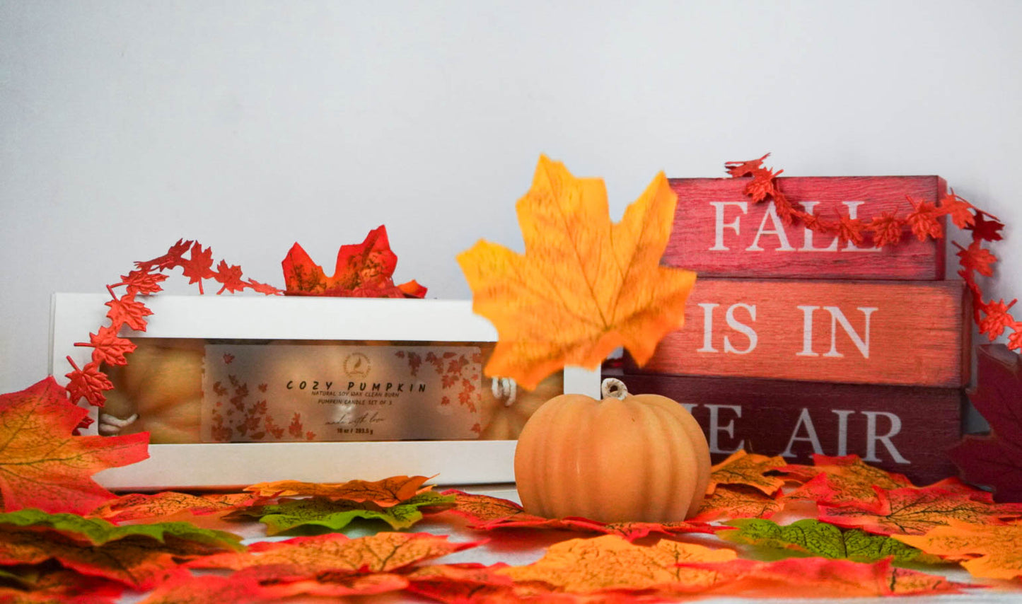 Cozy Fall Glow Pumpkin Candle Set of 3 – Natural Soy and Coconut Wax Candles | Featherand Fall Collection 🎃 Autumn Home Décor & Gifts